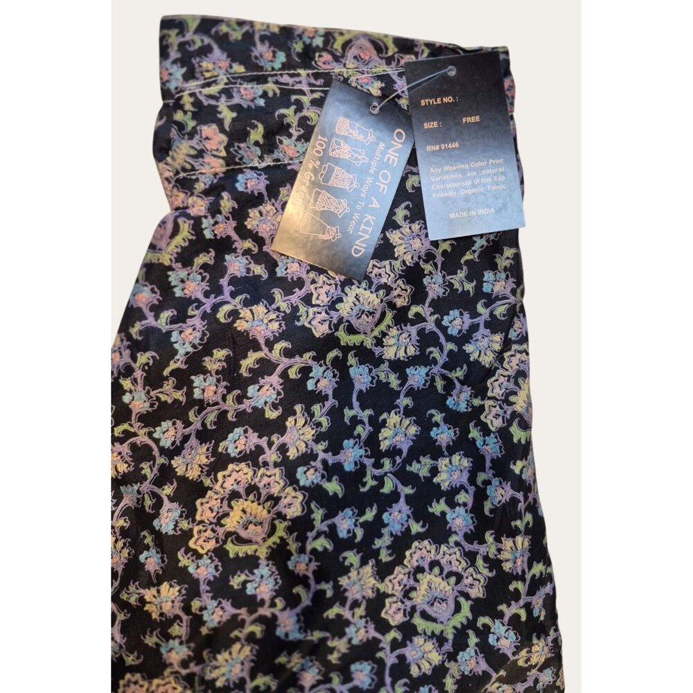 Reversible Boho Floral & Paisley Wrap Skirt Adjustable Tie Waist Multi-Color - Picture 12 of 12